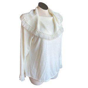 SUSAN GRAVER STYLE Woman's Sweater 1X  knit Long Sleeve Shawl Collar Cream White